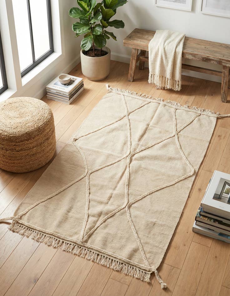 Detail image of 3' 4 x 4' 11 Hand Knotted Moroccan Wool Rug