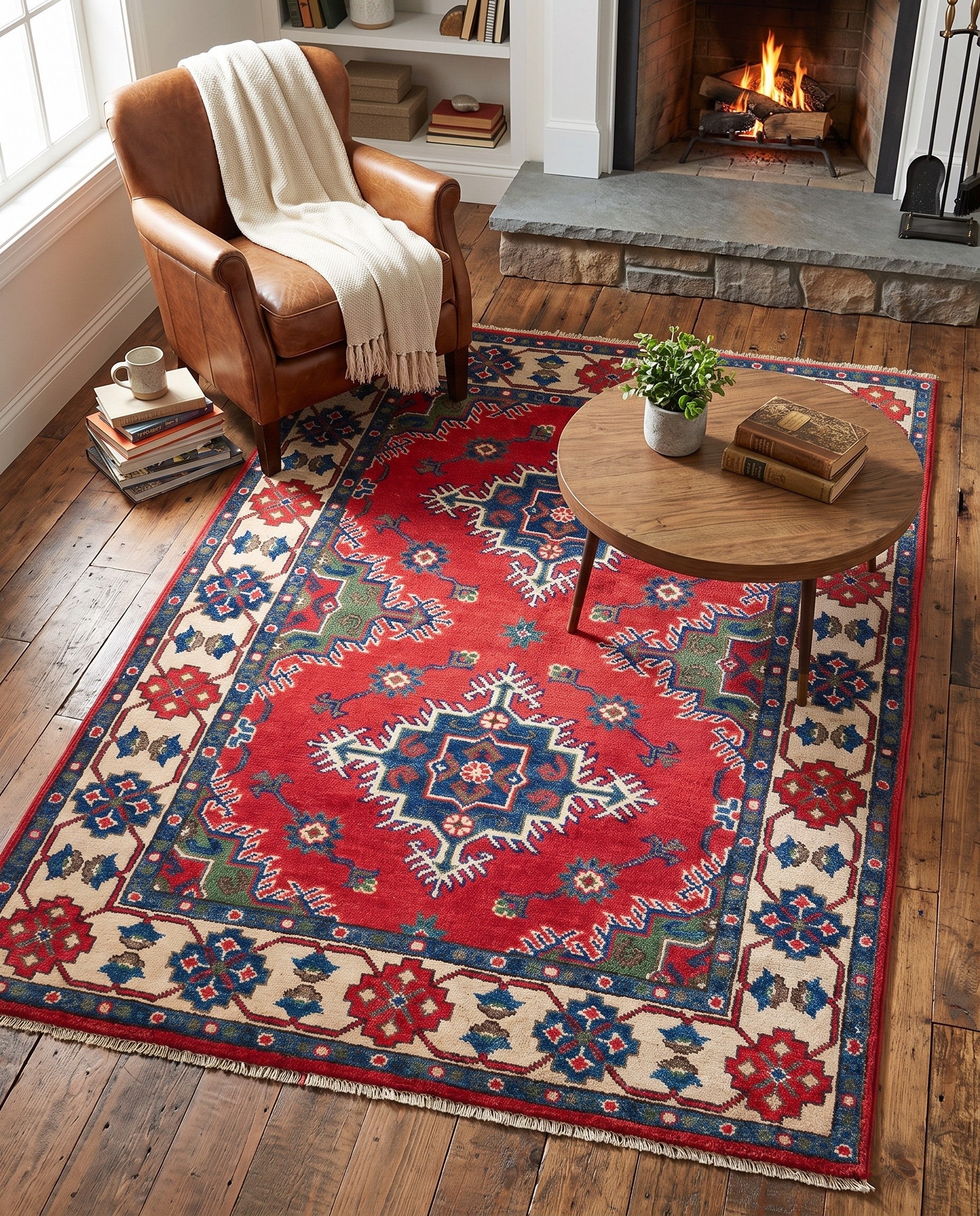 3' 4 x 4' 9 Hand Knotted Kazak Rug