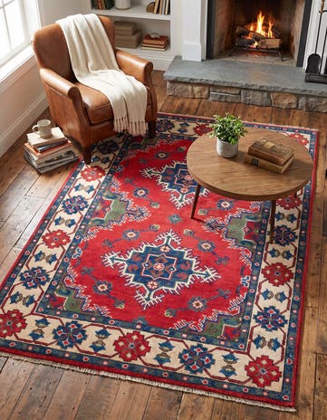 3' 4 x 4' 9 Hand Knotted Kazak Rug