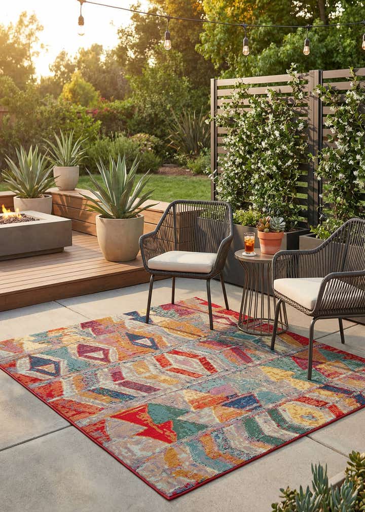 5' 3 x 5' 3 Easy-Clean Modern Indoor / Outdoor Square Rug