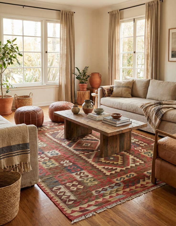 Detail image of 5' 4 x 6' 10 Hand Woven Kilim Maymana Wool Square Rug