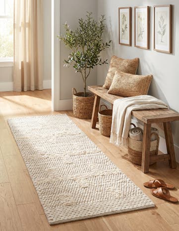 Ivory Hand Woven Lana New Zealand Wool Runner Rug