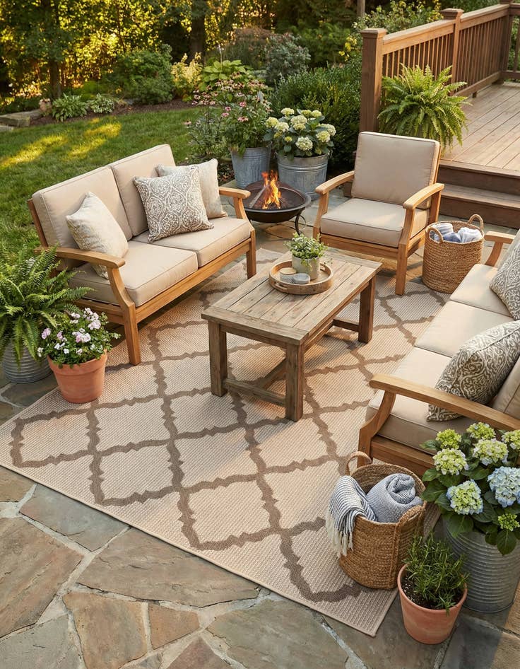 Detail image of 6' x 6' Washable Lattice Indoor / Outdoor Square Rug