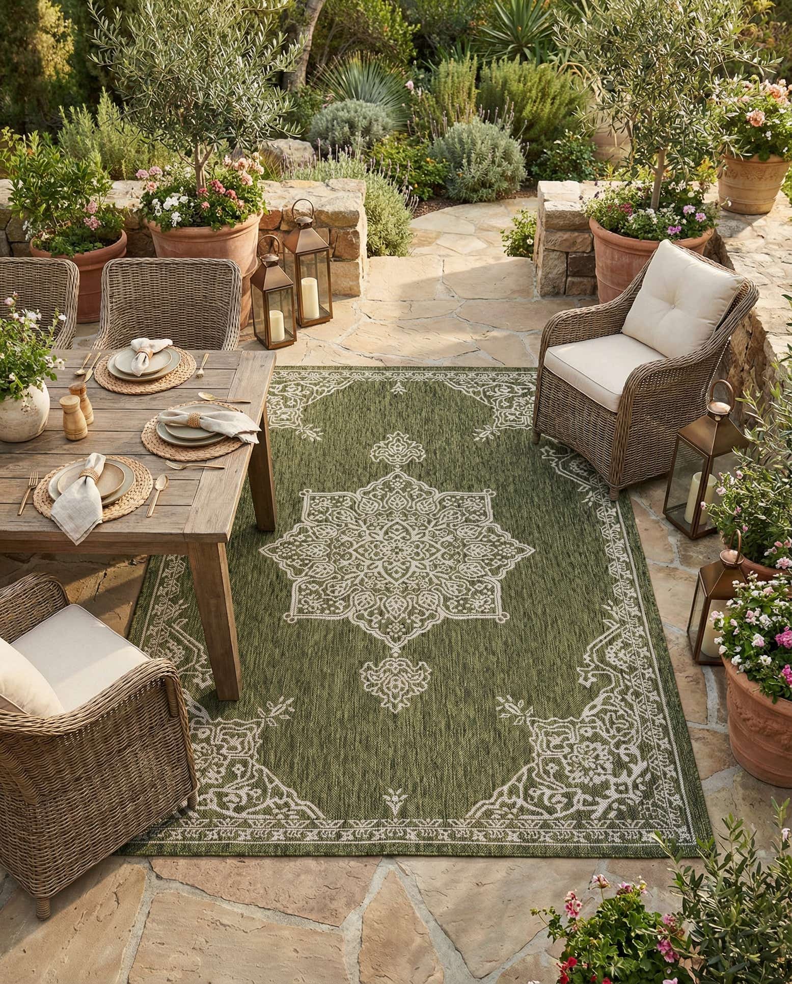 5' 3 x 8' Easy-Clean Traditional Indoor / Outdoor Rug