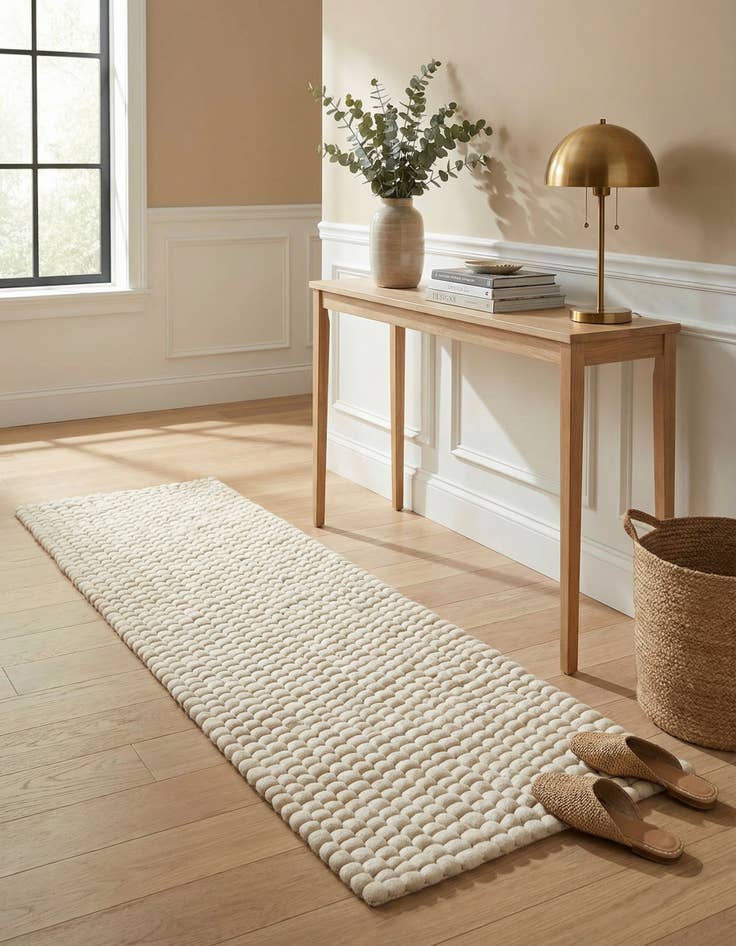 Detail image of 2' x 8'  Hand Woven Felt Ball Wool Runner Rug