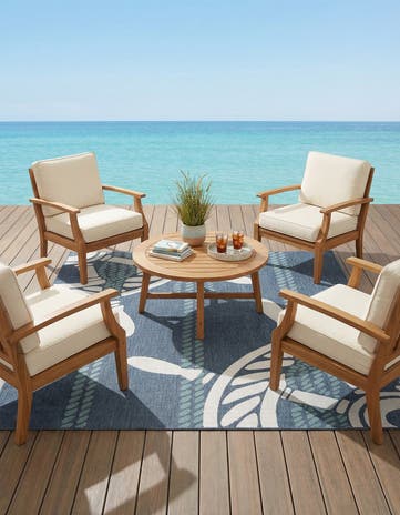 Navy Blue Easy-Clean Coastal Indoor / Outdoor Square Rug