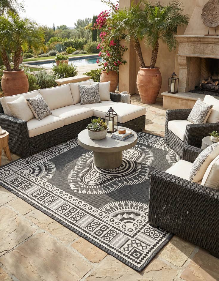 Detail image of 10' x 10'  Washable Traditional Indoor / Outdoor Square Rug