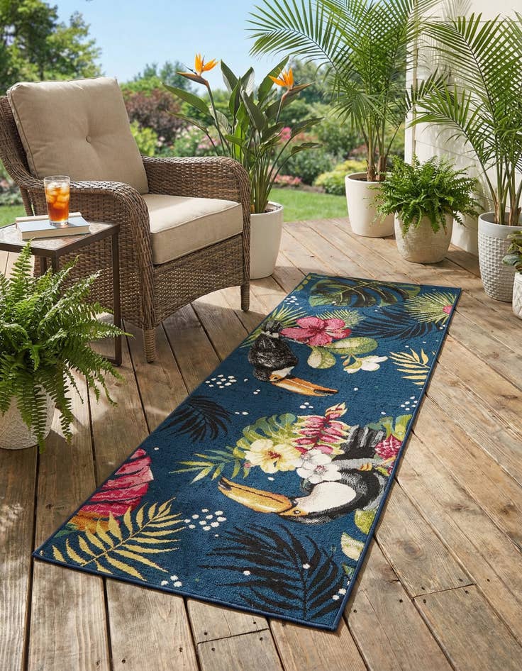 Detail image of 2' x 6' Washable Botanical Indoor / Outdoor Runner Rug