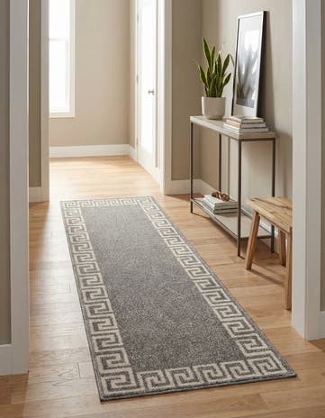 Gray Greek Key Runner Rug