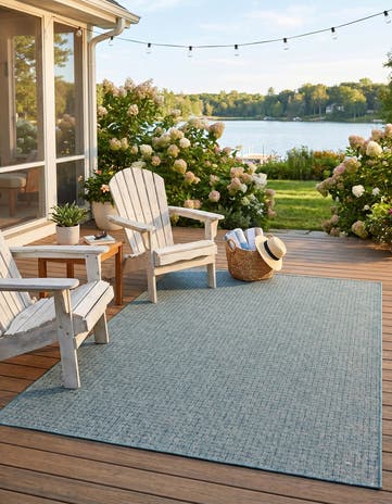 Aqua Easy-Clean Checkered Indoor / Outdoor Rug