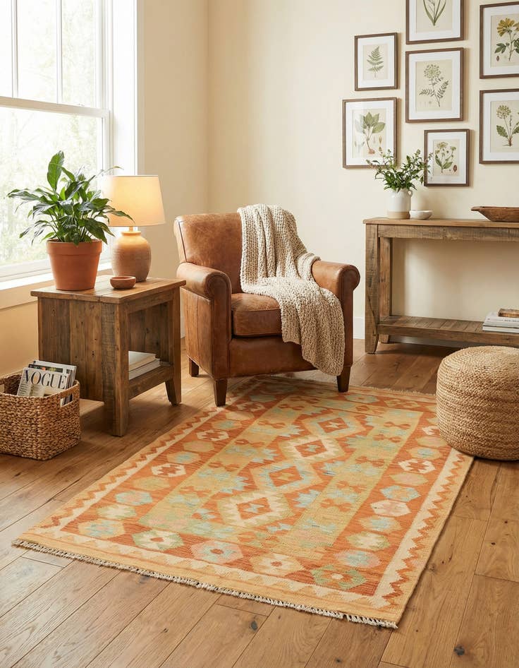 Detail image of 3' 2 x 5' Hand Woven Kilim Waziri Wool Rug