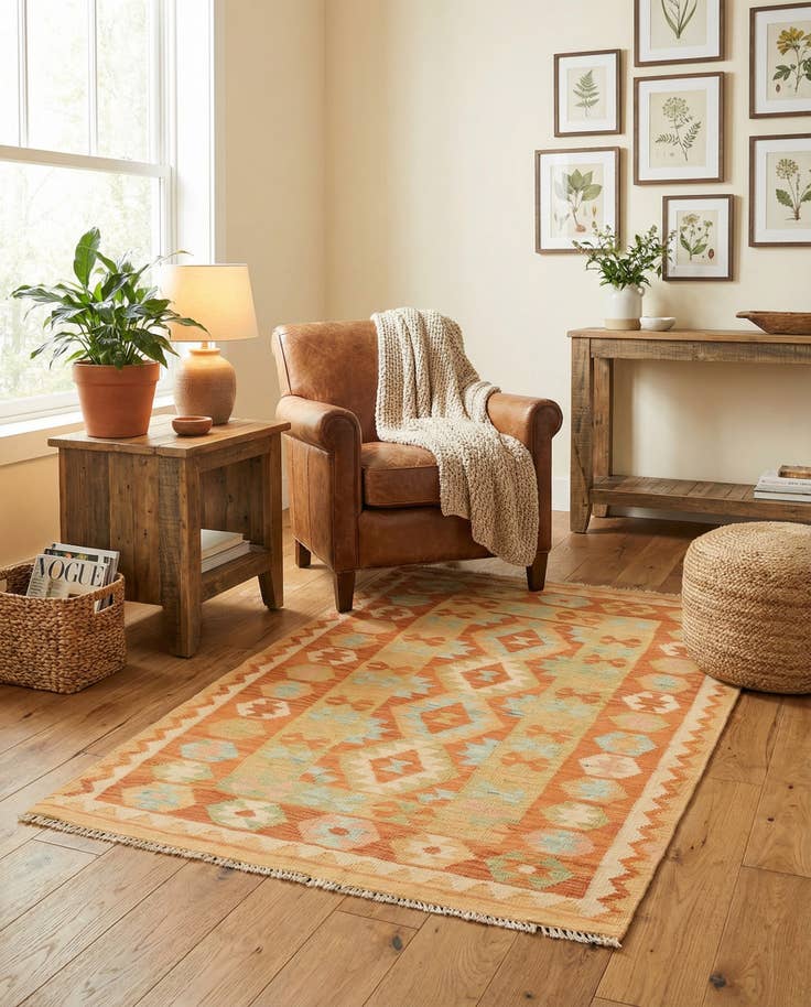 Detail image of 3' 2 x 5' Hand Woven Kilim Waziri Wool Rug