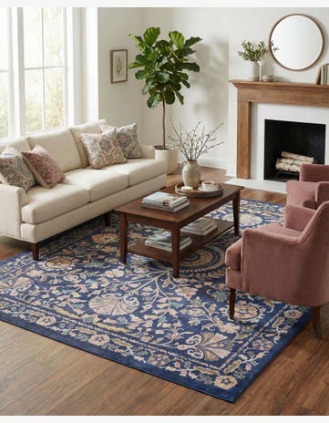 Navy Blue Blossom Rug