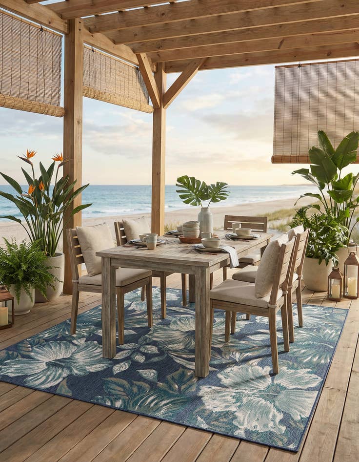 Detail image of 7' 10 x 7' 10 Washable Coastal Indoor / Outdoor Square Rug