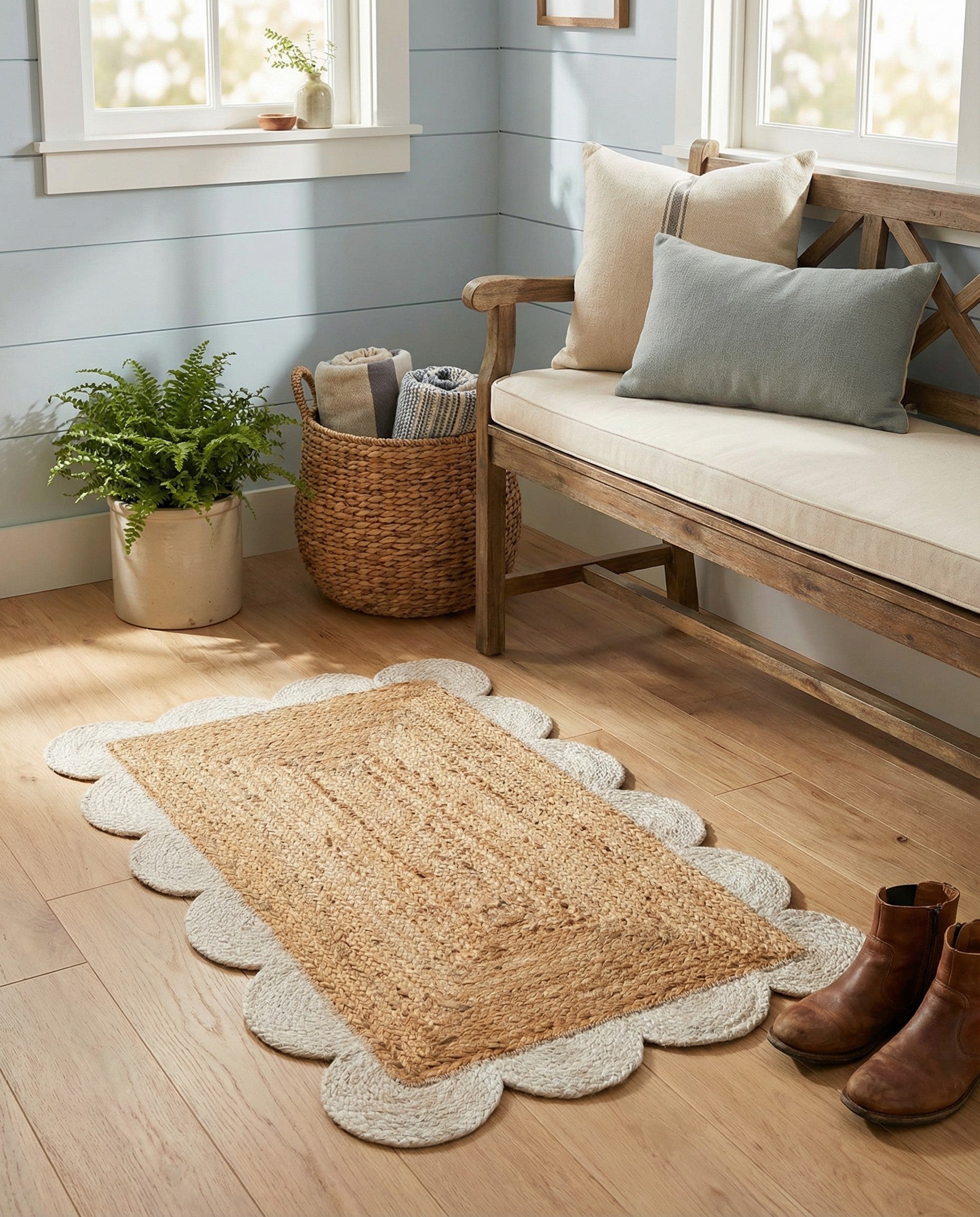 2' x 3' 1  Hand Scallop Braided Jute Rug