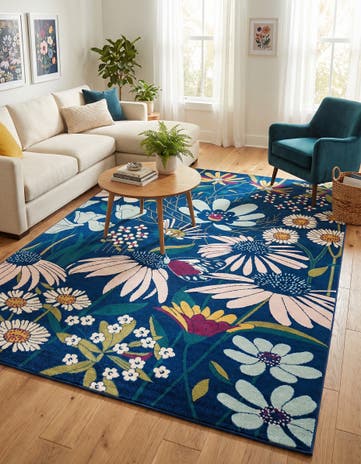 Navy Blue Bloom Rug