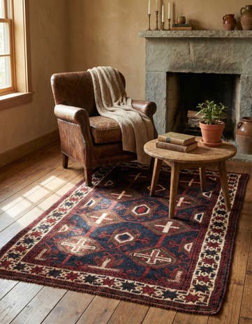 3' x 4' 6 Hand Knotted Balouch Persian Wool Rug