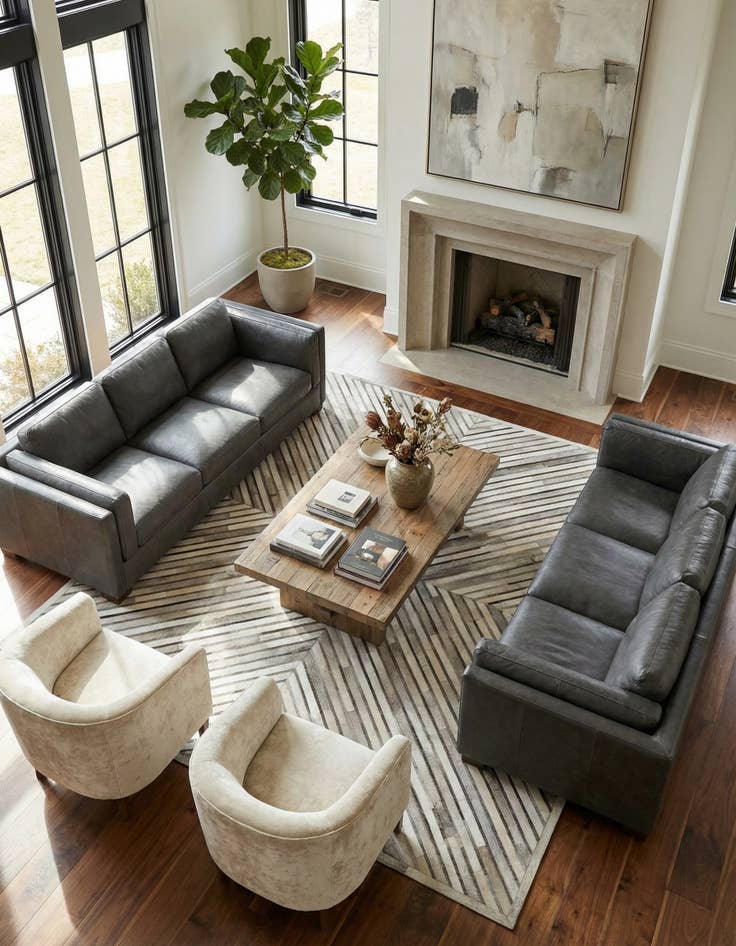 Detail image of 7' 10 x 7' 10 Cowhide Leather Square Rug