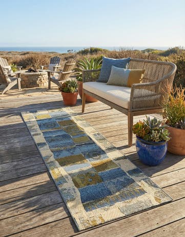 Blue Easy-Clean Modern Indoor / Outdoor Runner Rug