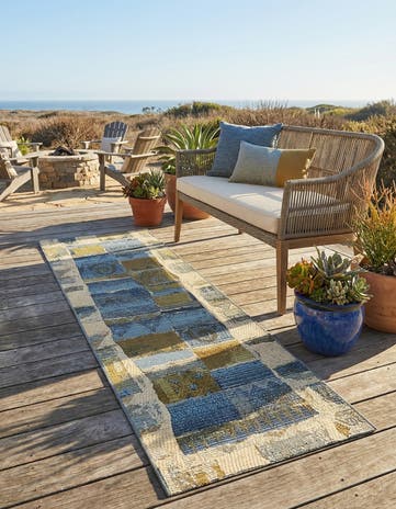 Blue Easy-Clean Modern Indoor / Outdoor Runner Rug