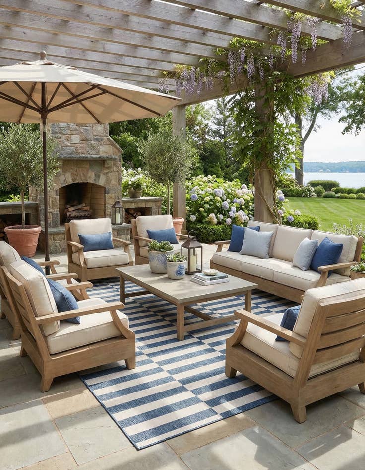 Detail image of 10' x 13' Easy-Clean Striped Indoor / Outdoor Rug