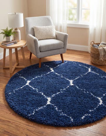 Navy Blue Moroccan Shag Round Rug