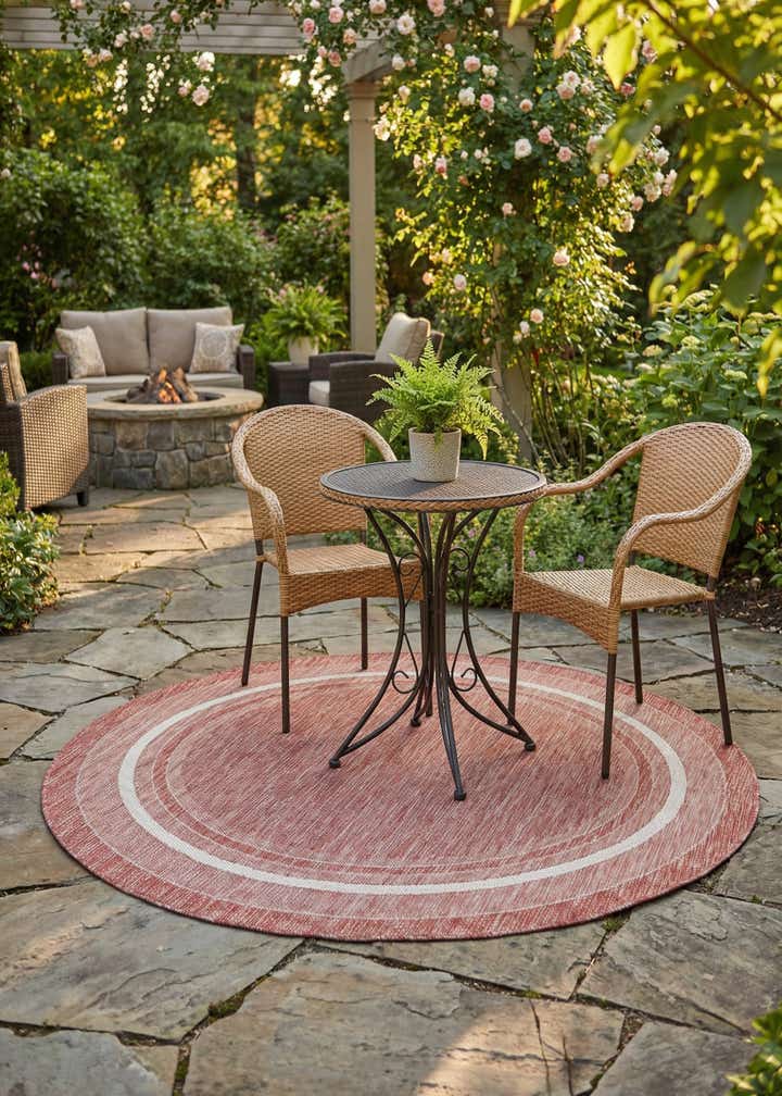 6' 1 x 6' 1 Easy-Clean Border Indoor / Outdoor Round Rug