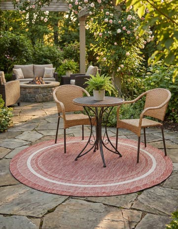 6' 1 x 6' 1 Easy-Clean Border Indoor / Outdoor Round Rug