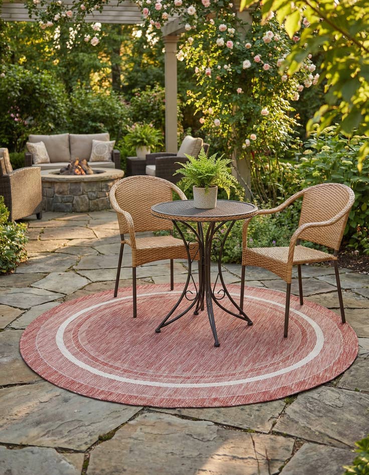 Detail image of  6' 1 x 6' 1  Washable Border Indoor / Outdoor Round Rug