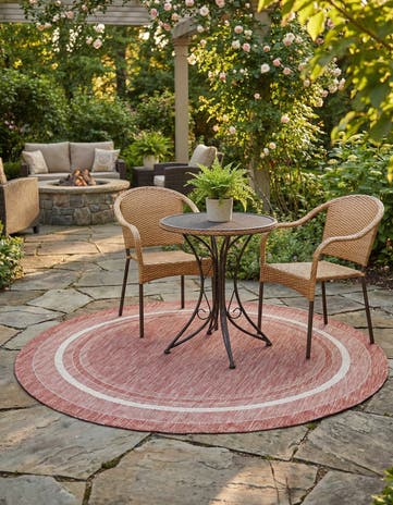 6' 1 x 6' 1 Easy-Clean Border Indoor / Outdoor Round Rug