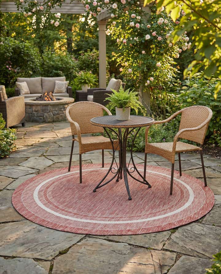 6' 1 x 6' 1 Easy-Clean Border Indoor / Outdoor Round Rug