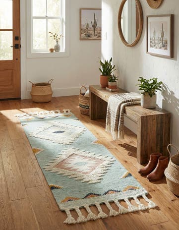 Light Aqua Hand Woven Arizona Wool Runner Rug