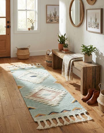 Light Aqua Hand Woven Arizona Wool Runner Rug