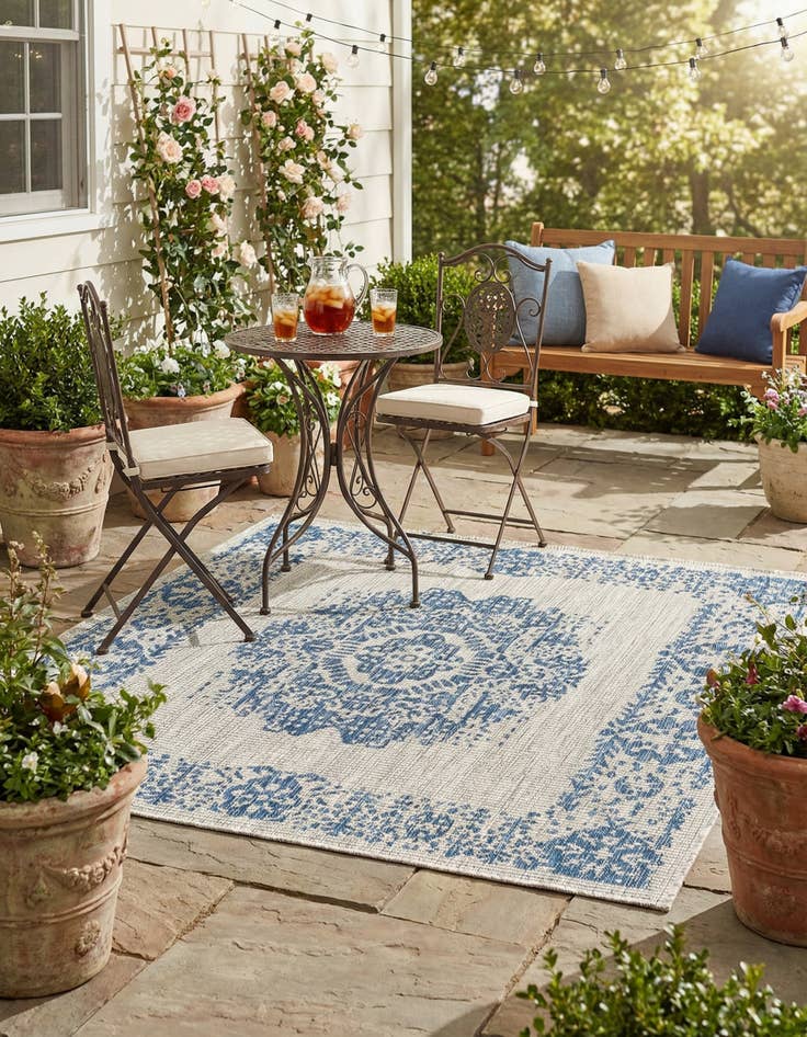 Detail image of 5' 3 x 5' 3 Washable Traditional Indoor / Outdoor Square Rug