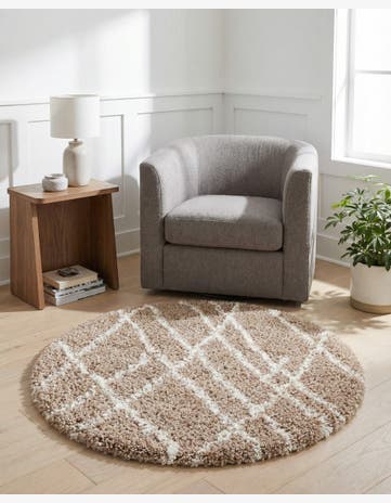 Khaki Soft Touch Shag Round Rug