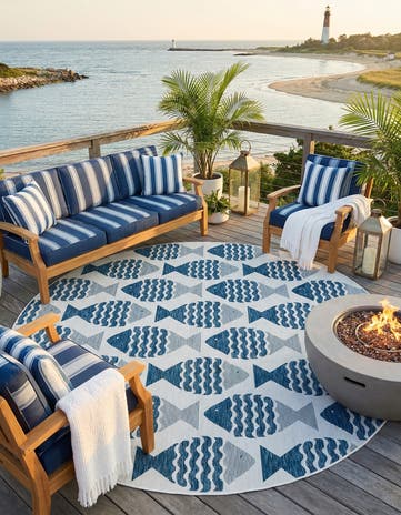 10' x 10' Easy-Clean Coastal Indoor / Outdoor Round Rug