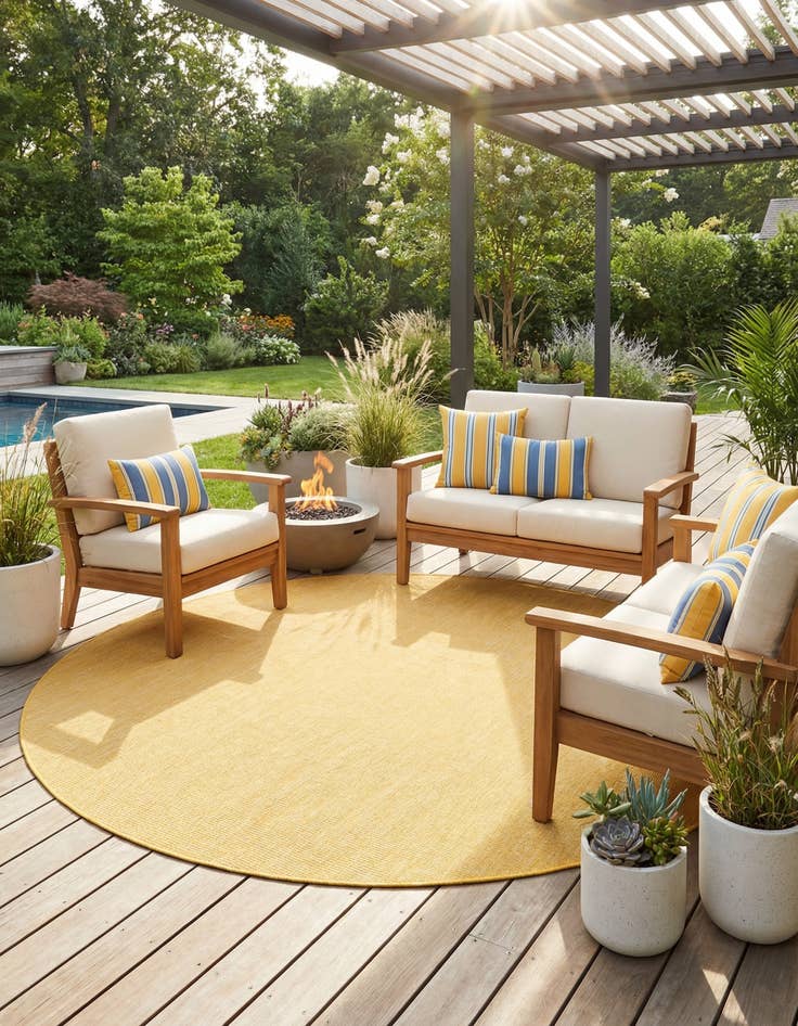 Detail image of 7' 10 x 7' 10  Washable Solid Indoor / Outdoor Round Rug