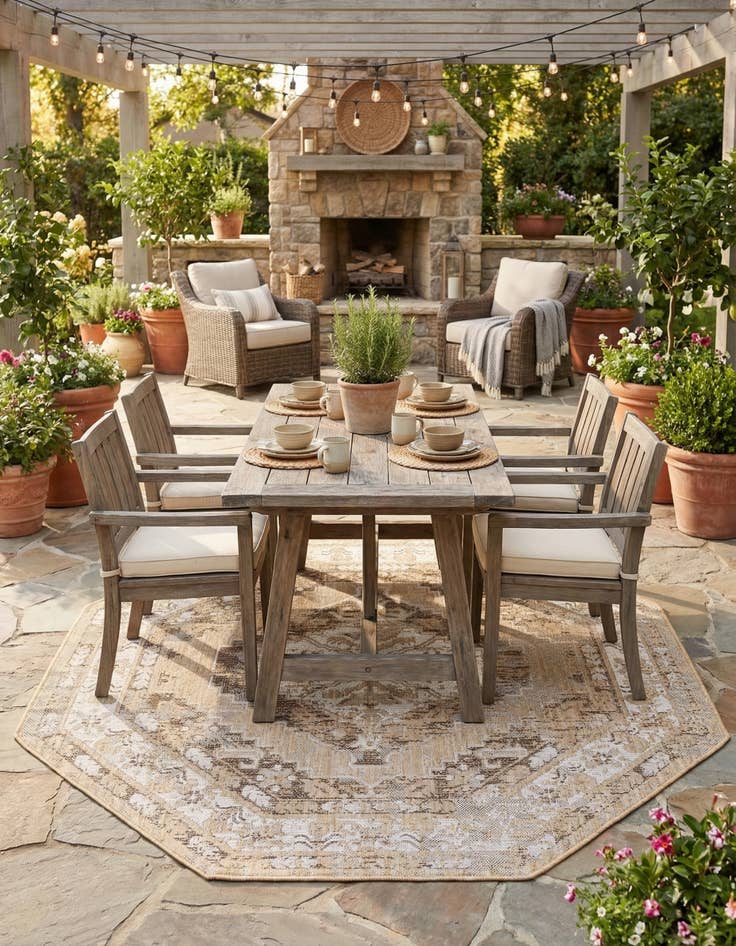 Detail image of 5' 3 x 5' 3 Washable Traditional Indoor / Outdoor Octagon Rug