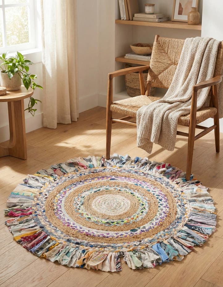 3' 1 x 3' 1 Hand Braided Chindi Jute Round Rug