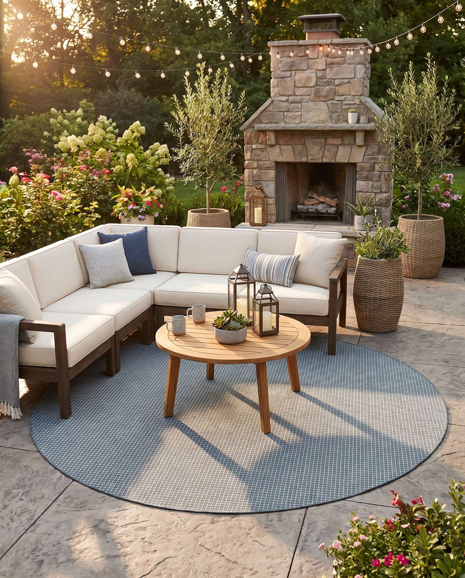 10' x 10' Easy-Clean Checkered Indoor / Outdoor Round Rug