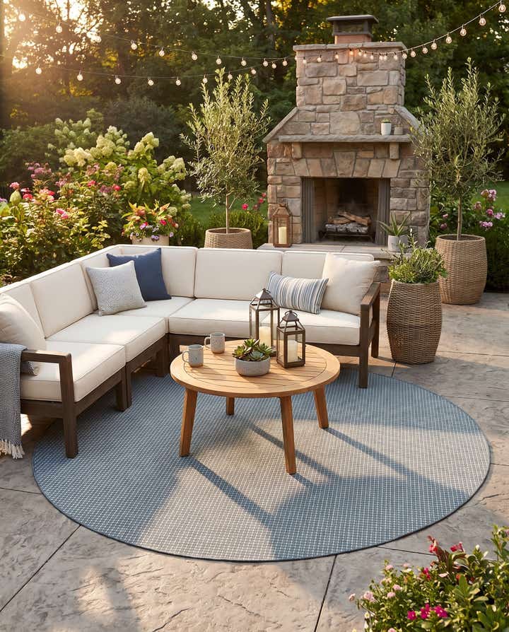 10' x 10' Easy-Clean Checkered Indoor / Outdoor Round Rug