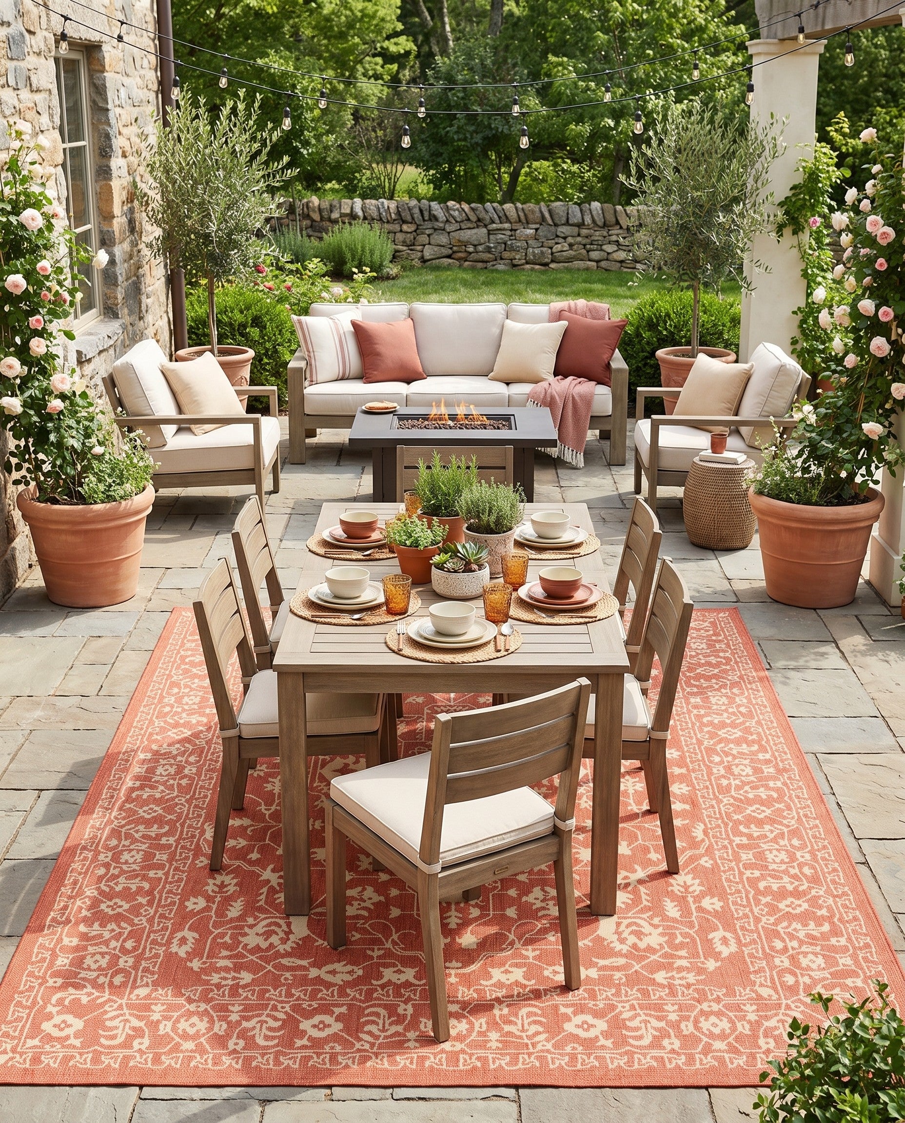 Terracotta Easy-Clean Botanical Indoor / Outdoor Rug