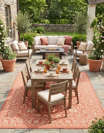 Terracotta Easy-Clean Botanical Indoor / Outdoor Rug