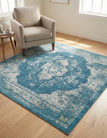 Navy Blue Dahlia Square Rug