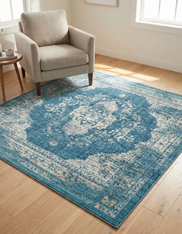 Navy Blue Dahlia Square Rug