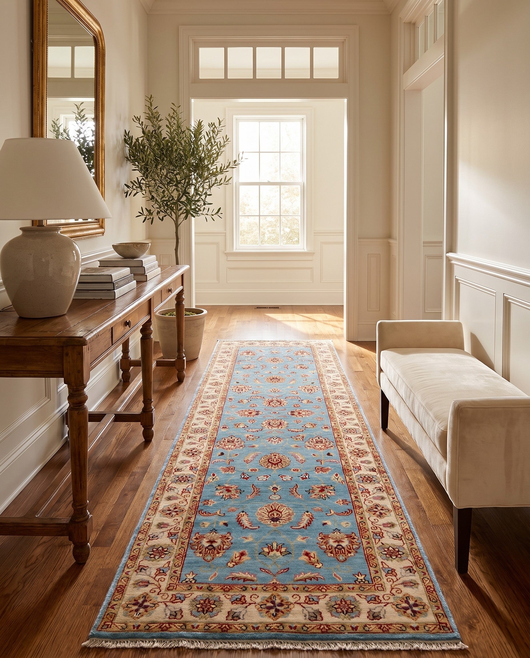 2' 9 x 8' 7 Hand Knotted Pershawar Ziegler Runner Rug