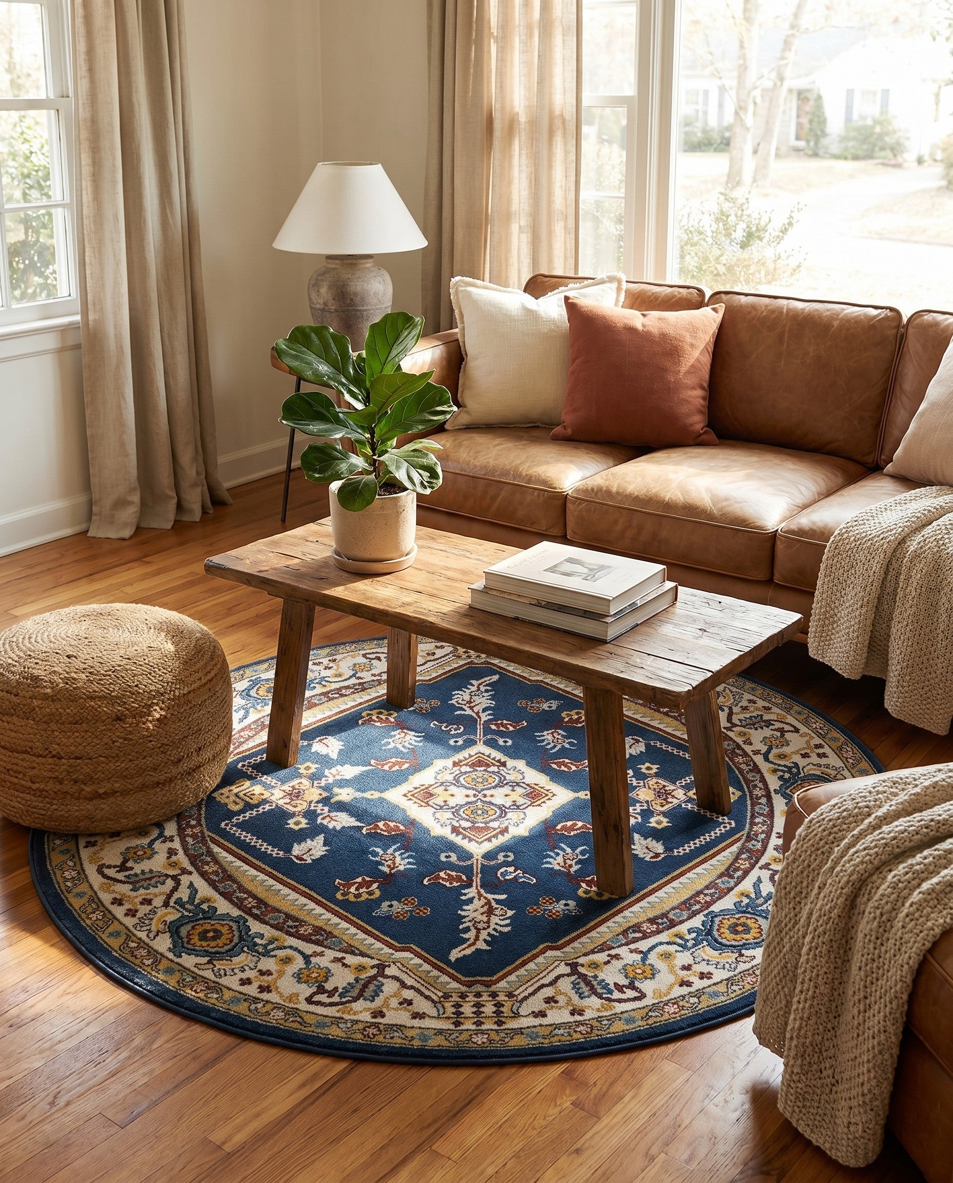 Navy Blue Kamala Washable Round Rug