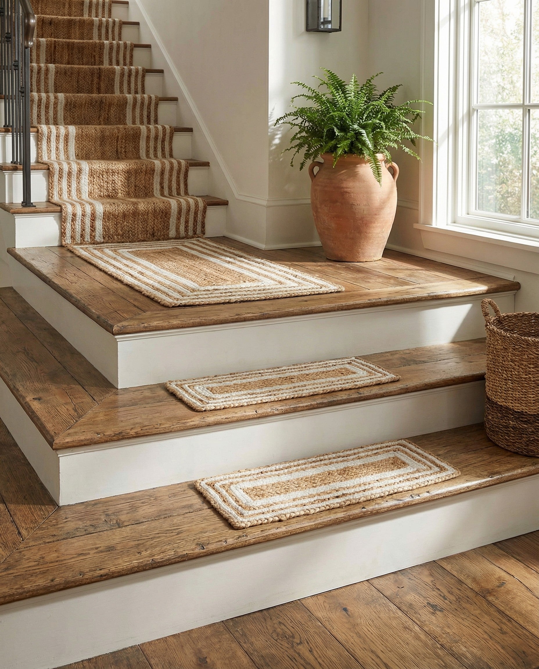 0' 9 x 2' 6  Hand Woven Braided Jute Stair Rug