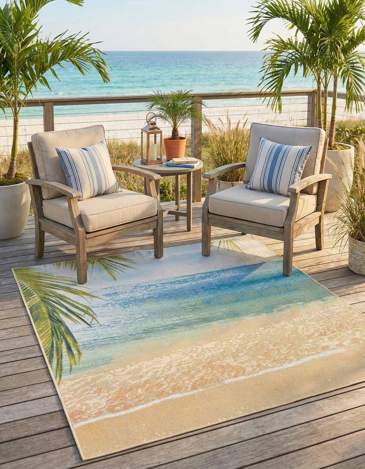 Detail image of 6' x 6' Washable Coastal Indoor / Outdoor Square Rug