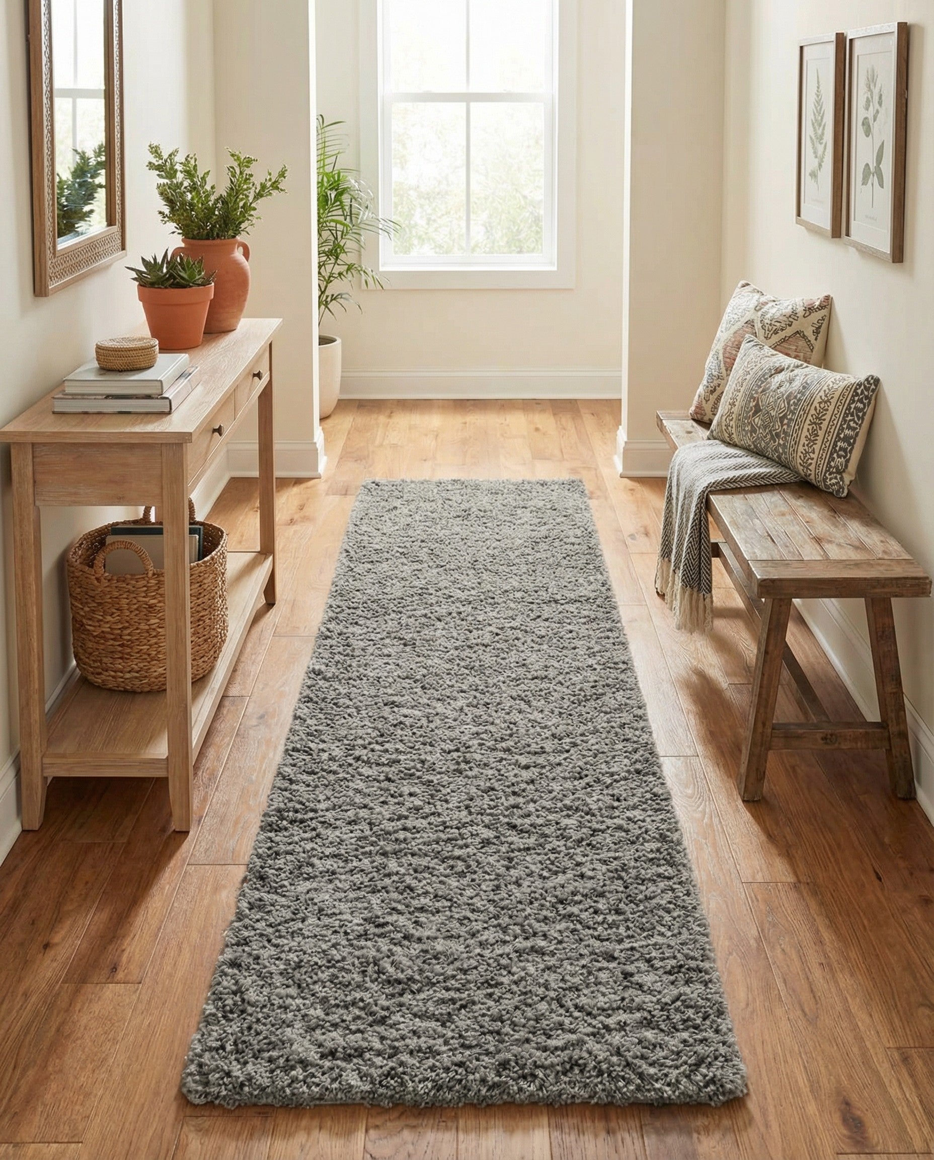 2' 7 x 12' Solid Shag Runner Rug